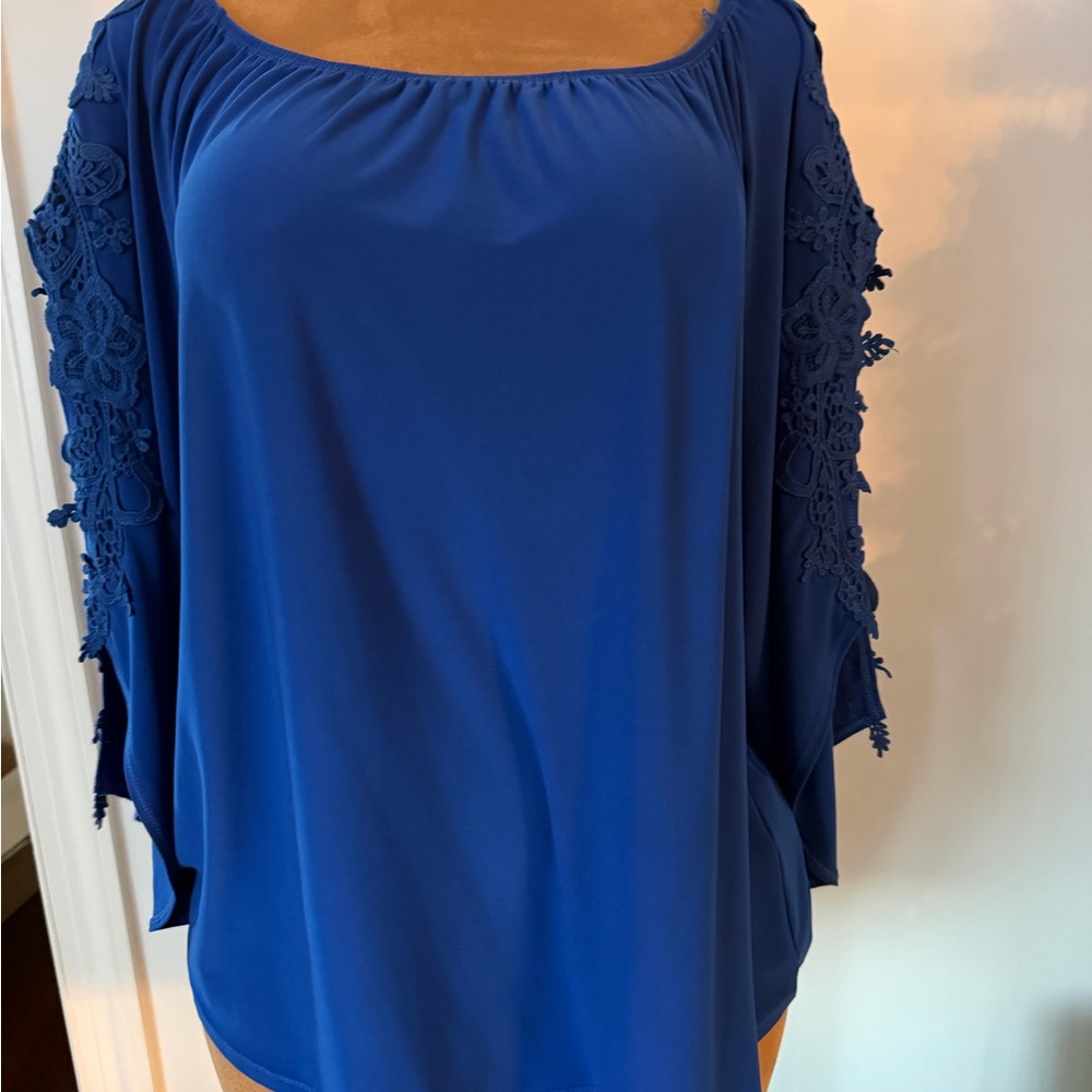 Joseph Ribkoff Open Sleeve Royal Blue Tunic Top Gorgeous Lace 12 XL L NWT